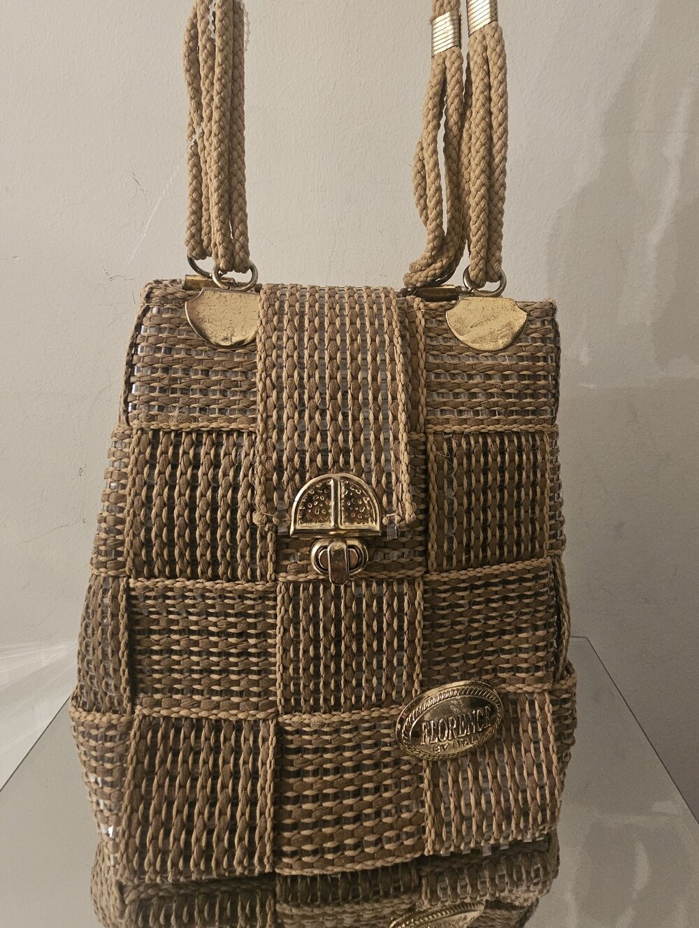 Woven Straw Crossbody Bag in Natural Tan